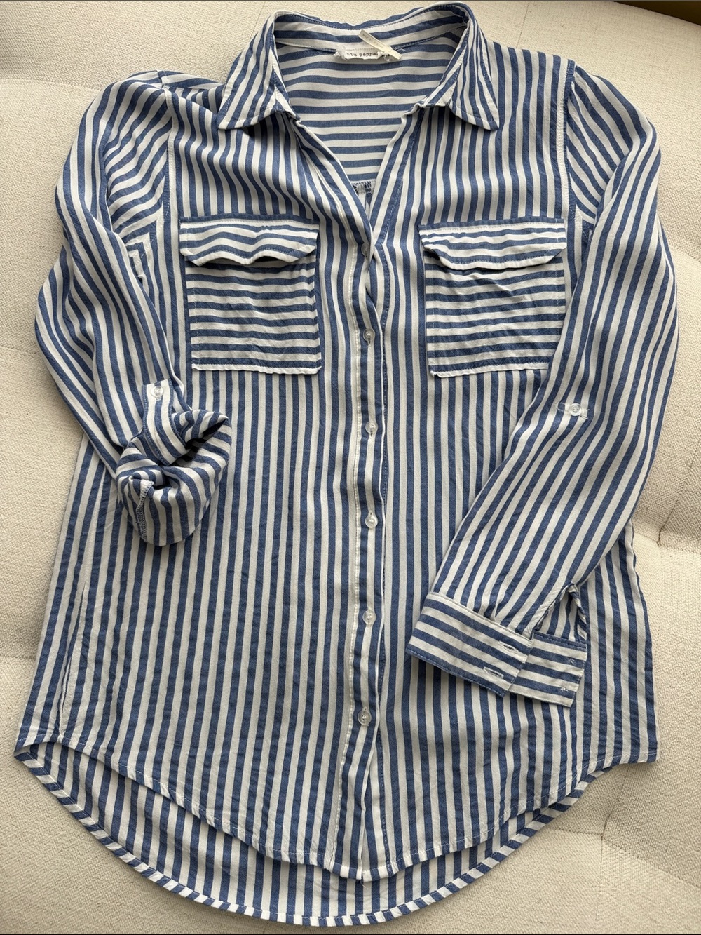 Blu Pepper striped button up shirt with pockets. Size small.